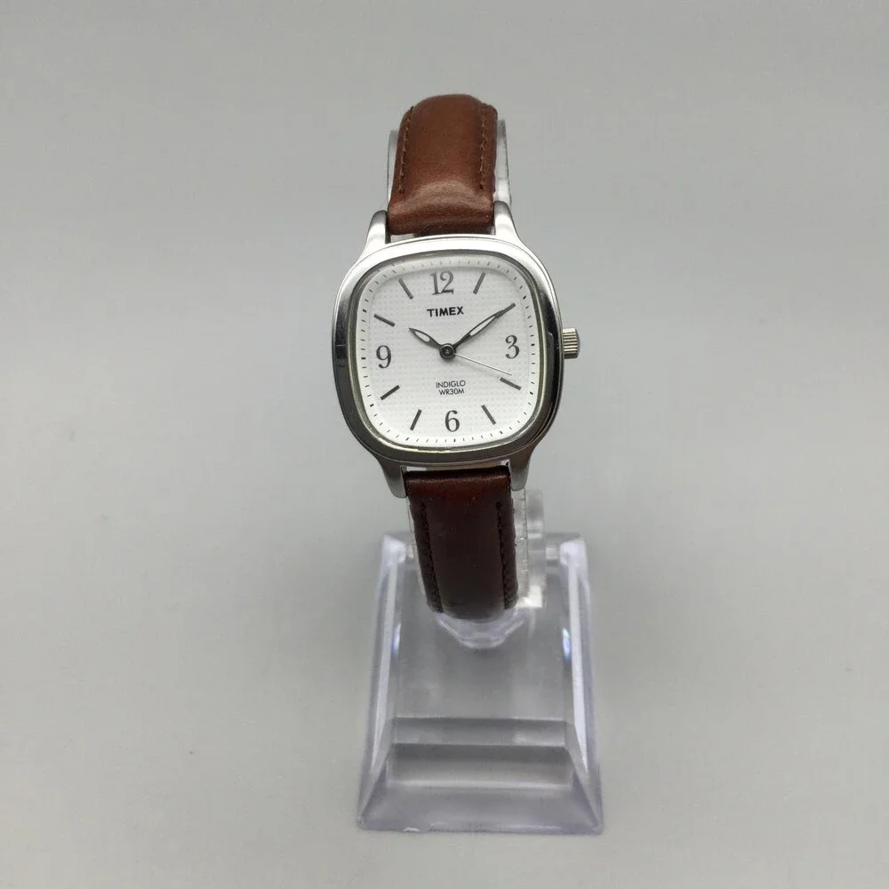 Timex Indiglo Womens Watch 26mm White Dial Brown Leather T24001 New Battery